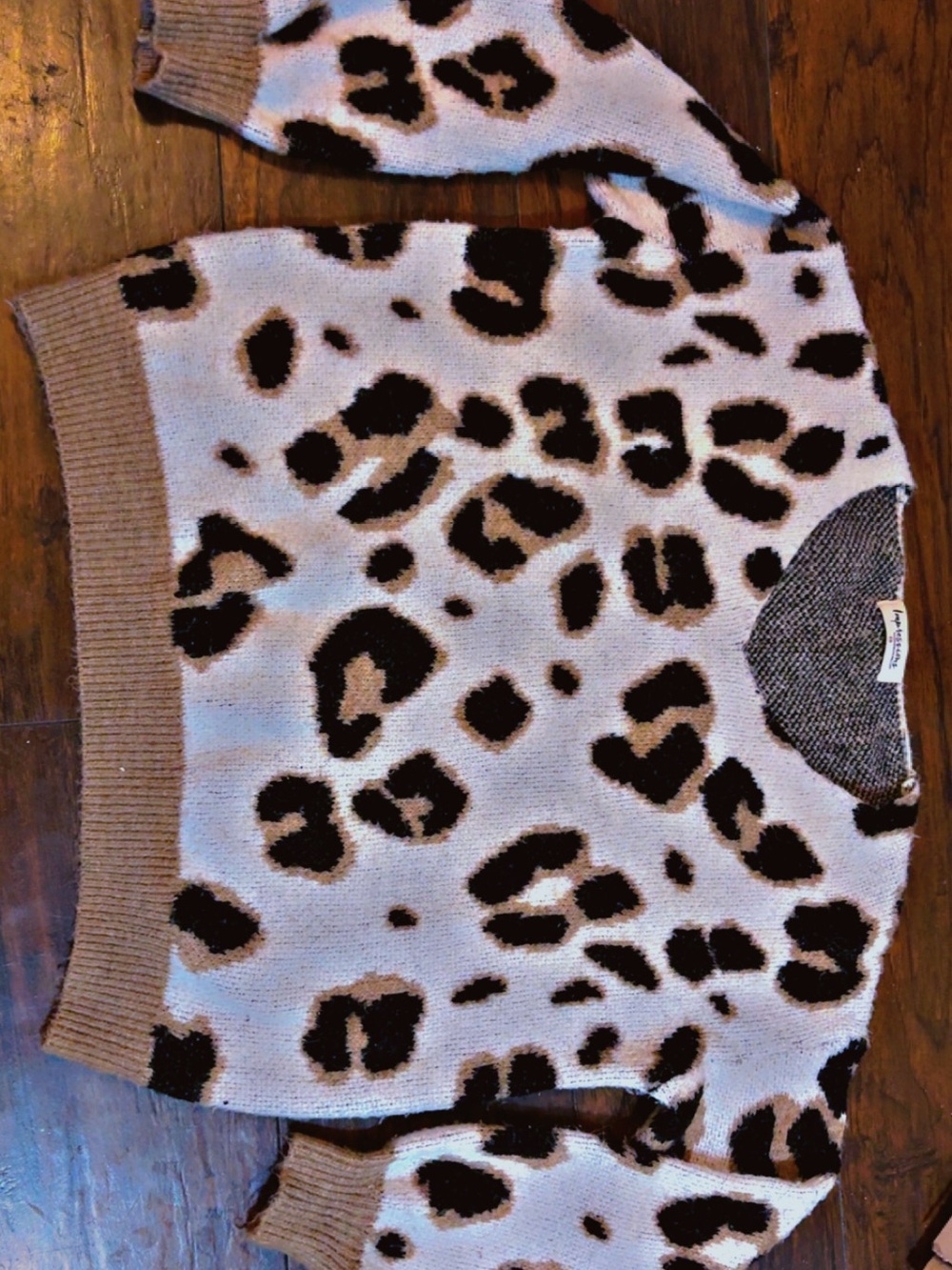 Impressions Leopard Print Crewneck Sweater in Taupe, Black & Brown